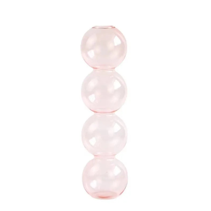 Nordic Glass Bubble Vase - Clear Hydroponic Planter for Home Desk Decor, Cute Simple Gift Idea & Flower Arrangement Decoration Oasis Select Pink 4balls