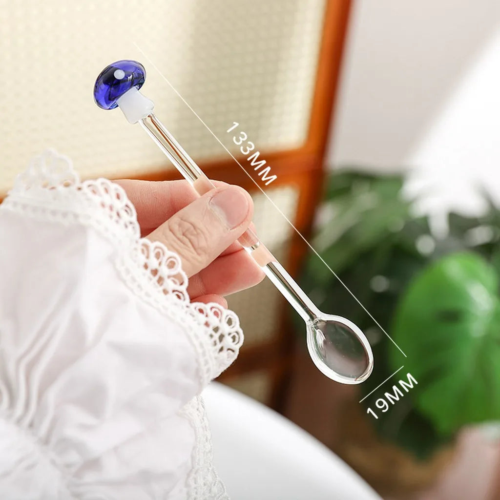 3D Mushroom Glass Spoon | Heat-Resistant Borosilicate Teaspoon