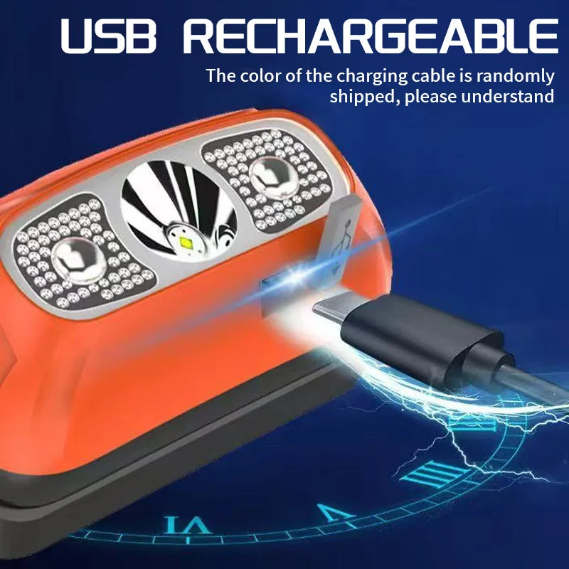 LED Sensor Headlamp Rechargeable Head Torch Built-in Battery Head Flashlight for Outdoor Camping Fishing Headlight Lantern Oasis Select