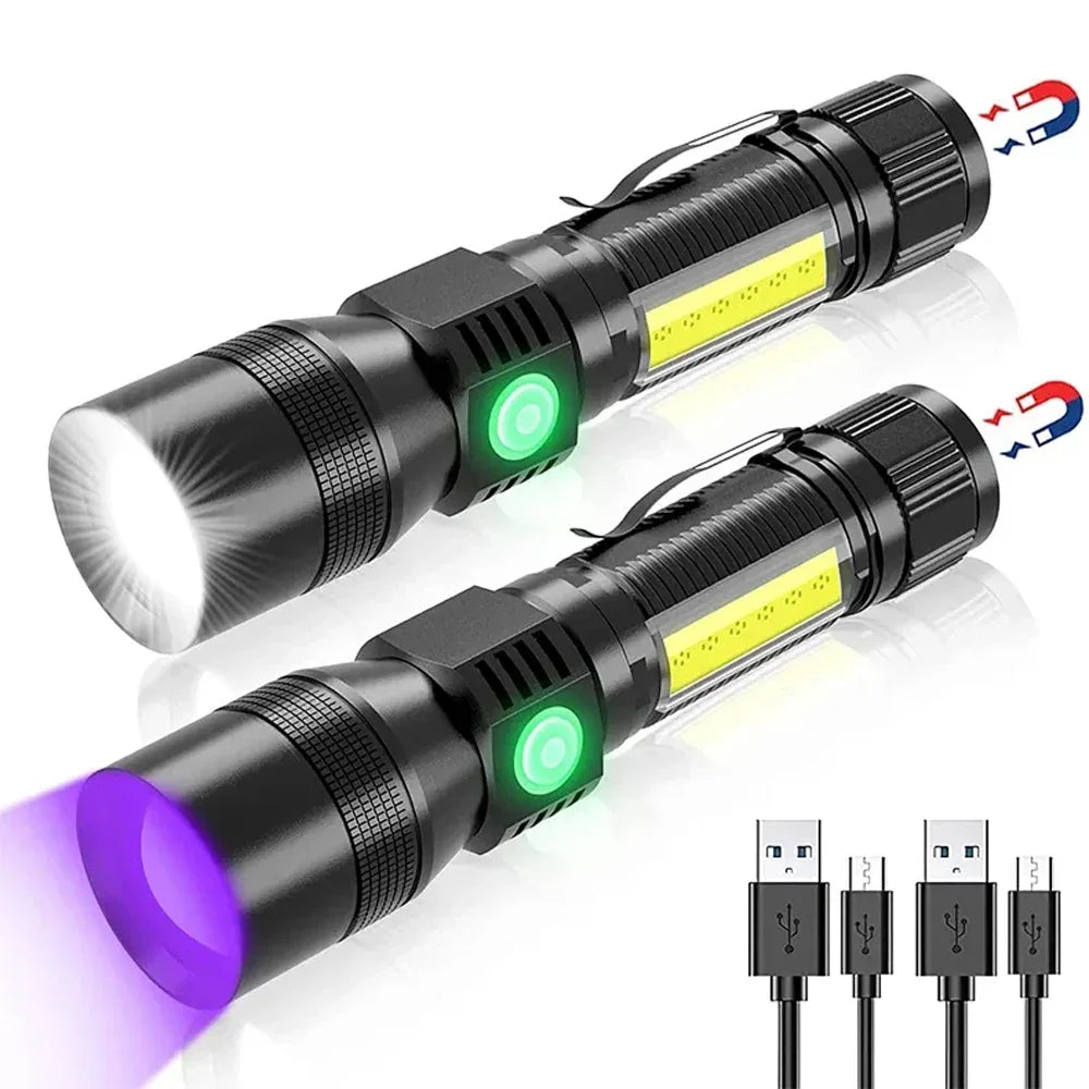 3-in-1 UV LED Flashlight USB Rechargeable 7 Modes 1000 Lumen