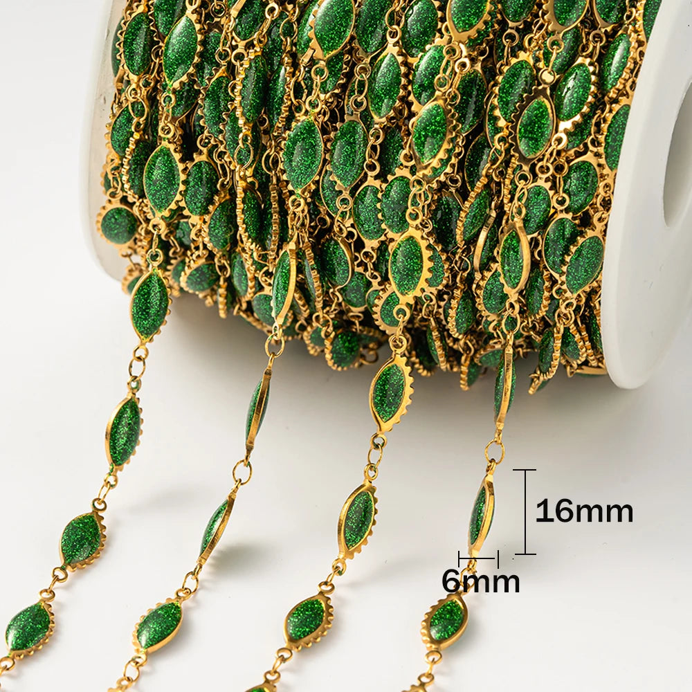 1meter Gold Plated Stainless Steel Colorful Enamel Heart Eye Chain for DIY Women Men Choker Bracelet Anklet Jewelry Making Oasis Select Eye Green