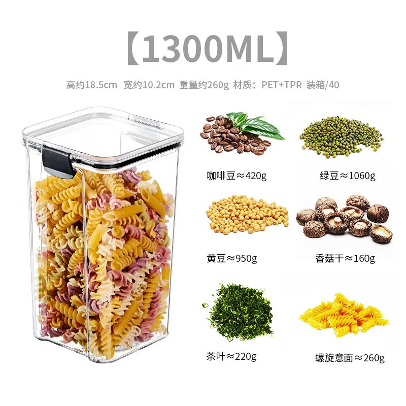 460-1800ml Kitchen Sealed Jar Stackable Food Storage Box Multigrain Tank Bottle Cereal Candy Dried Fruit Tea Storage Containers Oasis Select 1300ML