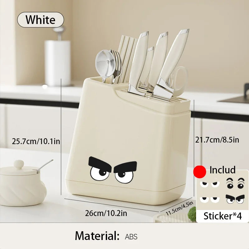 1pc Multi-function knife rack kitchen knives tableware drain storage household trapezoidal integrated plastic storage rack Oasis Select WHITE