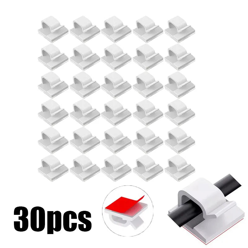 10/30/100PCS Cable Organizer Clips Cable Management Wire Manager Cord Holder USB Charging Data Line Bobbin Winder Wall Mounted Oasis Select 30PCS-White