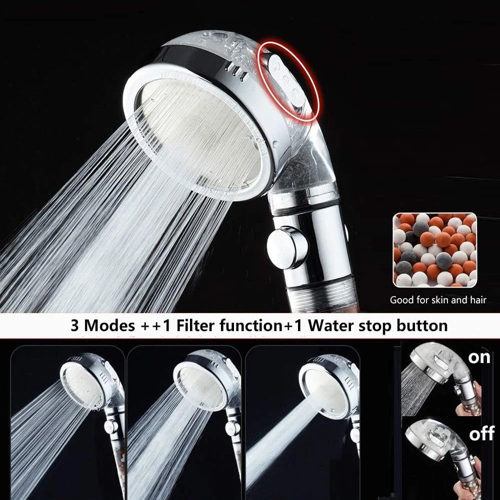 New Premier Bathroom 3-Function SPA Shower Head with Switch Stop Button high Pressure Anion Filter Bath Head Water Saving Shower Oasis Select