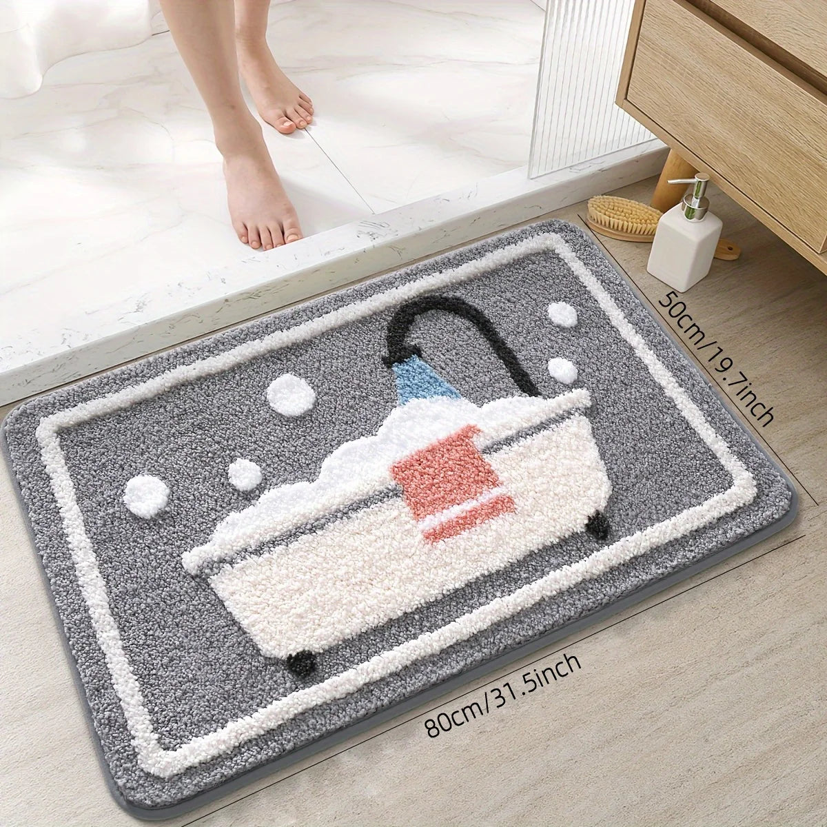 Non-Slip Knit Bath Rug with TPR Backing – Water Absorbent & Machine Washable Polyester Bath Mat for Bathroom, Shower Oasis Select
