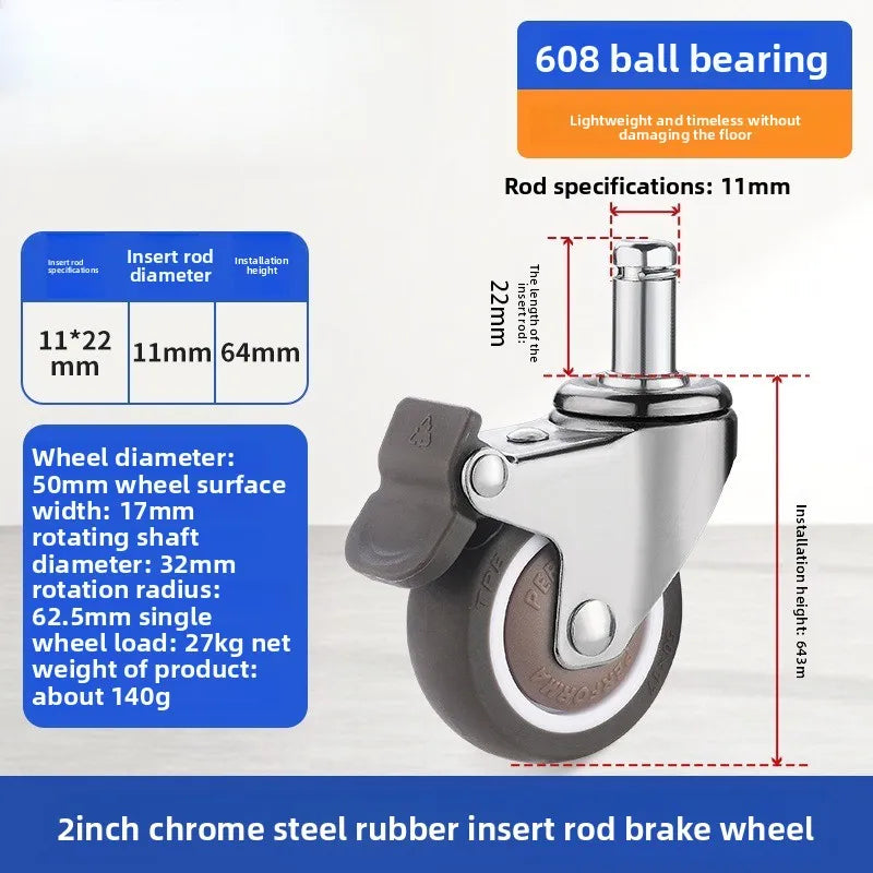 4PCS Casters Wheels 2 inch Heavy Duty Swivel Soft Rubber Roller with Brake for Platform Trolley Furniture Wheels Oasis Select 4pcs 2inch J