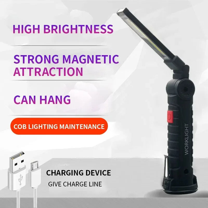 Folding LED Work Light Portable Spotlight with Magnetic Base Clip USB Charging Repair Torch Movable Work Light Flashlight Oasis Select