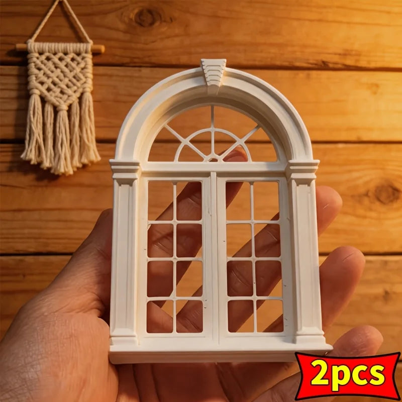 Retro 1:12 Miniature Arched Window Frames 3D Printing 2pcs Dollhouse Windows DIY Tool Scenery Building Kit Dollhouse Accessories Oasis Select