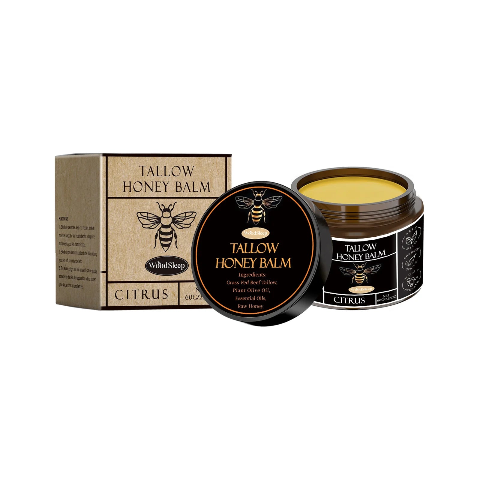 Tallow Honey Hydrating Face Balm Soothing Skin Repair Damaged Increase Facial Elasticity Lasting Nourishing Pure Tallow Cream Oasis Select 60g BOXED
