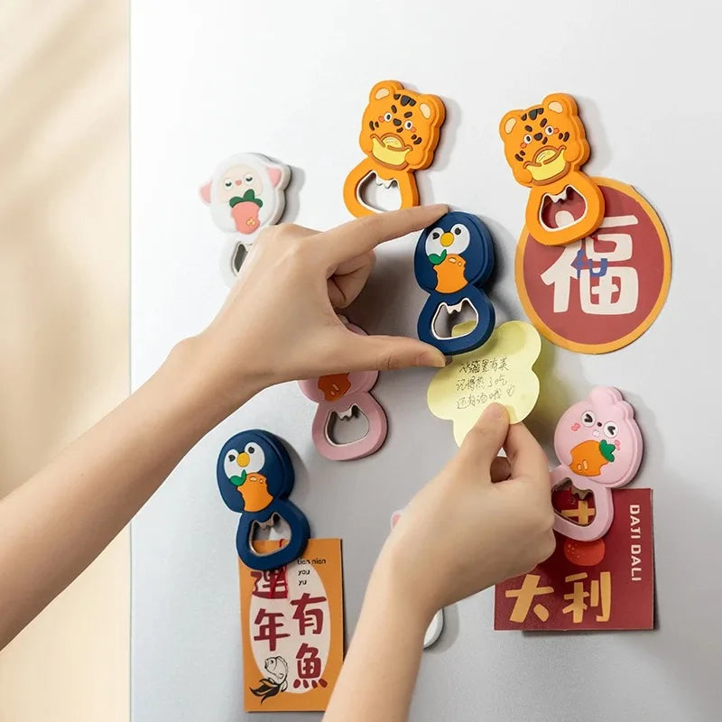Cartoon Small Animal Bottle Opener Refrigerator Magnet Pvc Soft Glue 3D Creative Magnetic Cool kitchen Gadgets Oasis Select