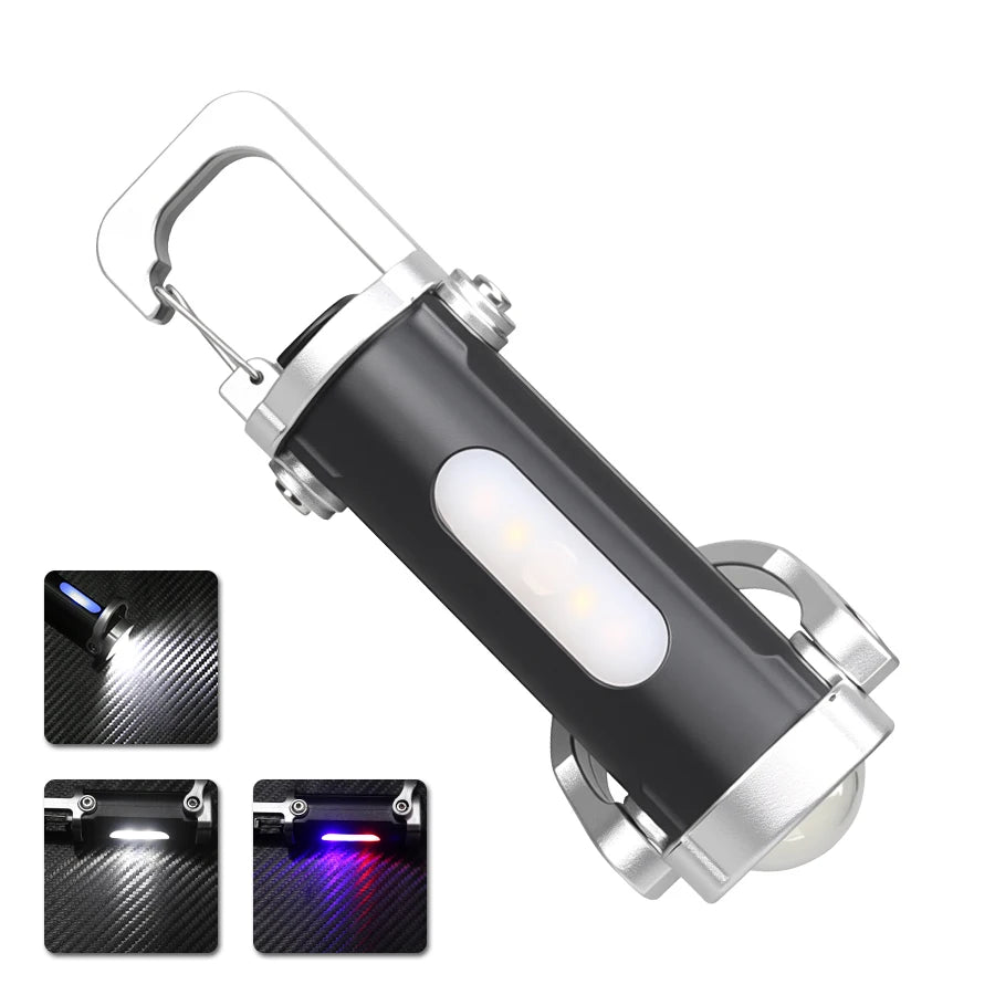 High Power COB LED Keychain Light Portable Rechargeable Hanging Flashlight for Outdoor Camping Waterproof Lantern Pocket Lamp Oasis Select Black 7 modes