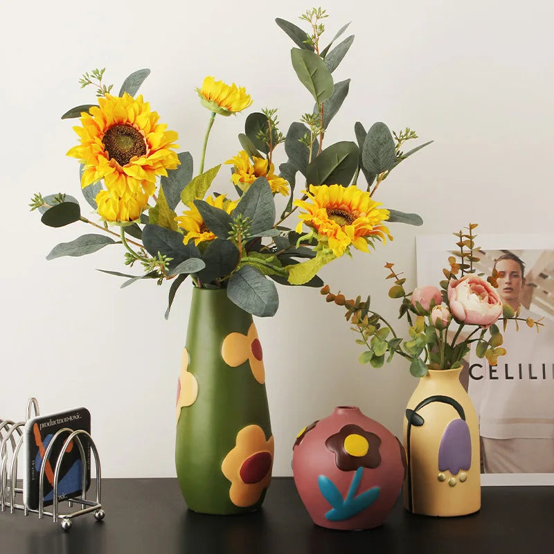 Nordic Morandi Painted Ceramic Vase Living Room Floral Arrangement Creative Home Modern Abstract Art Decoration Oasis Select