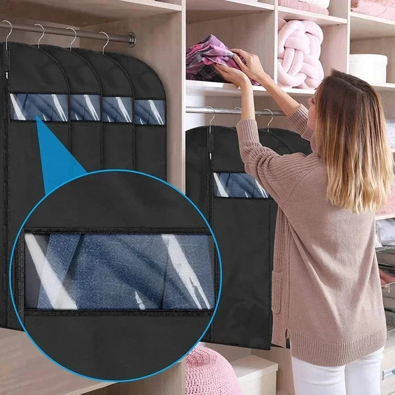 5PCS Dustproof Cloth Cover Bags Clothes Hanging Garment Dress Suit Coat Dust Cover Home Storage Bag Pouch Case Organizer Oasis Select