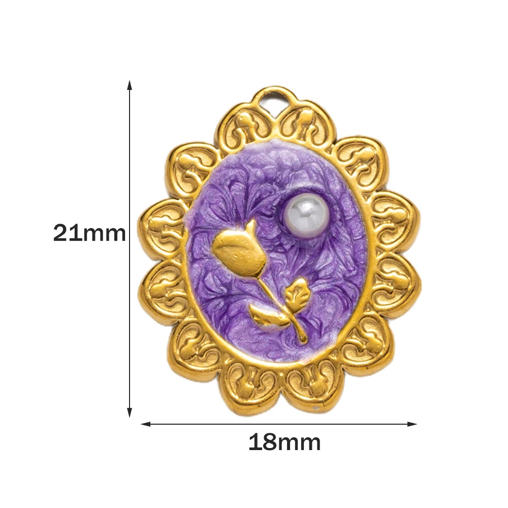 5pcs Stainless Steel Enamel Flower Pearl Bead Charms Earring Pendant for DIY Necklace Bracelet Jewelry Making and Crafting Oasis Select A Purple
