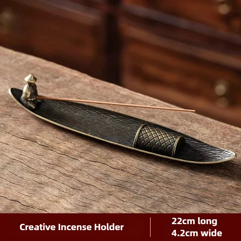 Creative Incense Holder Incense Holder Boat Old Men Fishing Japanese Style Incense Stick Burner Aromatherapy Ornament Home Decor Oasis Select A