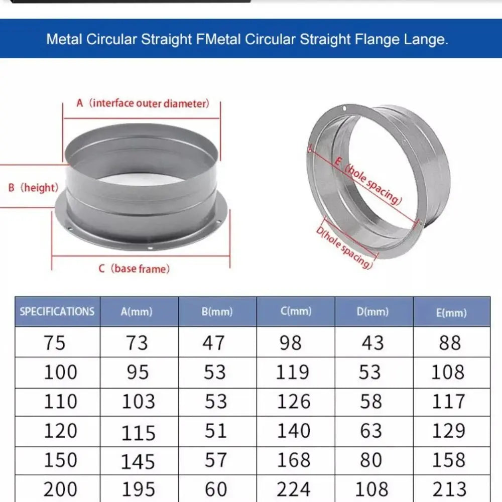 Metal Exhaust Duct Connector Flange Round 75-300mm Straight Flange Adapter High-temperature Resistant Pipe Air Vent Connector Oasis Select