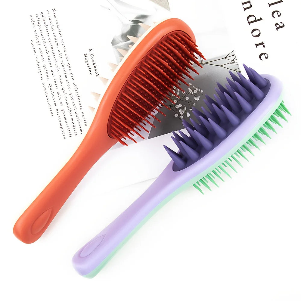 Long Handled Double-sided Scalp Massage Hair Brush -Sided Silicone Bristles and Scalp Massager,Suitable for Both Dry and Wet Use Oasis Select