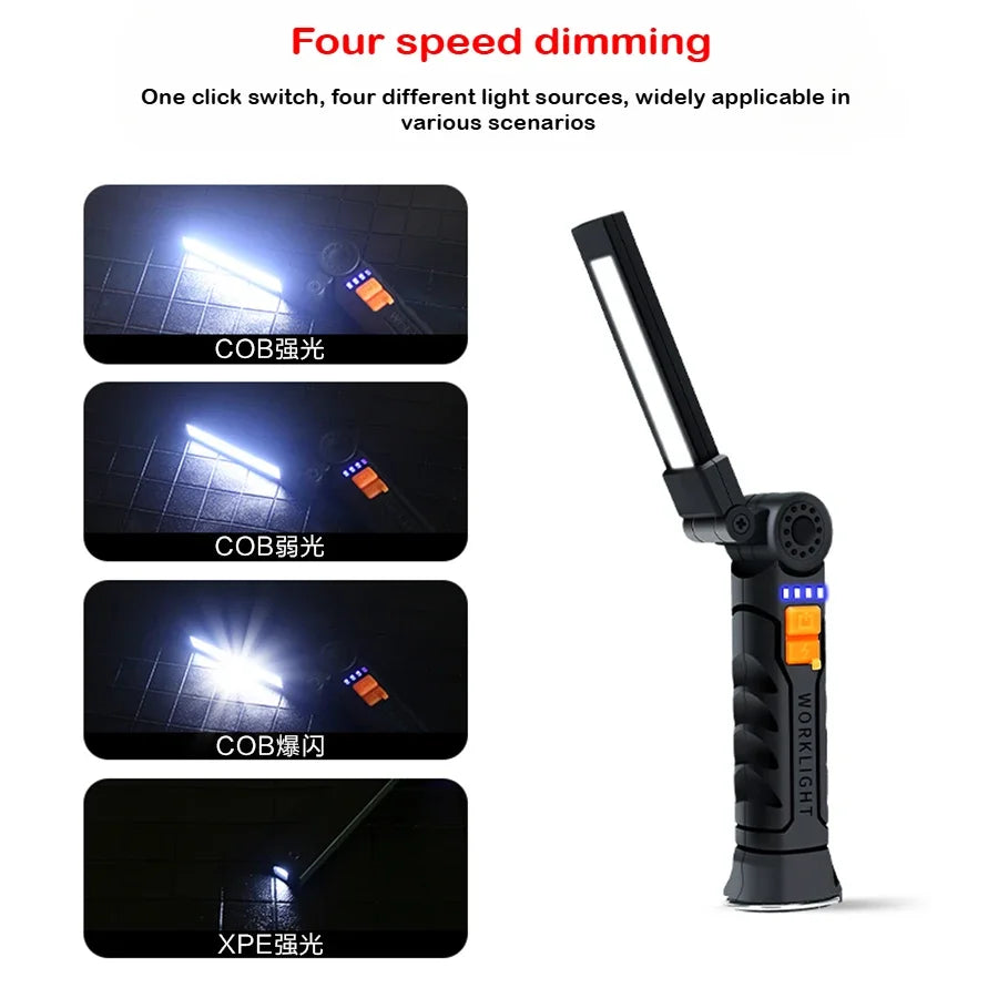 New Portable COB LED Flashlight USB Rechargeable Work Light Magnetic Lanterna Pen Clip Lamp with Built-in Battery Camping Torch Oasis Select G139