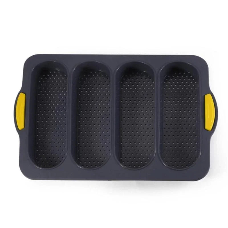 4-Grid Silicone Baguette Baking Tray – Non-Stick Bread Pan Silicone Baking Mold Oasis Select black