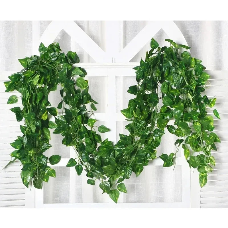 220cm Artificial Liana Vine Wall Hanging Fake Plants Ivy String Leaves Decoration Home Outdoor Garden Wedding Party Decors Oasis Select 2.2M Long LL