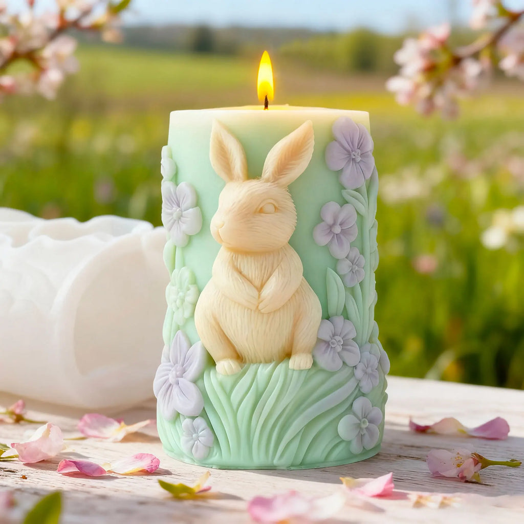 Rabbit Relief Cylinder Candle Silicone Mold Bunny Resin Animal Soy Wax Mould Easter Home Decor Concrete Mould Oasis Select