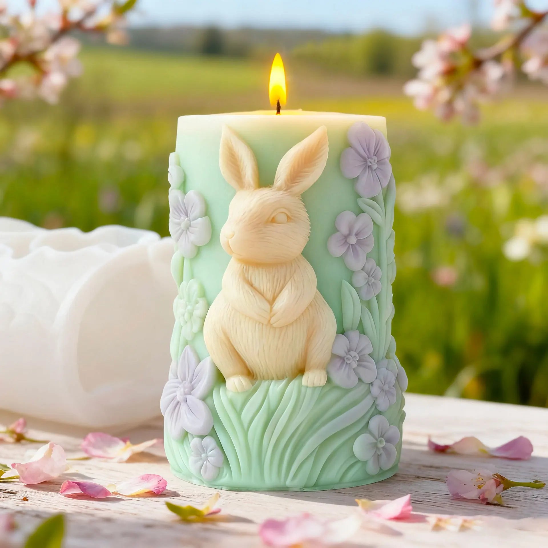 Rabbit Relief Cylinder Candle Silicone Mold Bunny Resin Animal Soy Wax Mould Easter Home Decor Concrete Mould Oasis Select
