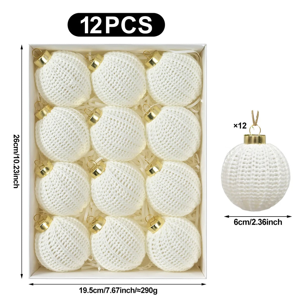 Boho Crochet Christmas Ball Ornaments – 12-Piece Yarn Set