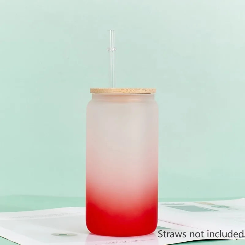 1pcs Gradient Glass Cup with Lid Juice Glass Beer Can Milk Mocha Cup Transparent Bubble Tea Cup High Borosilicate Glass Oasis Select