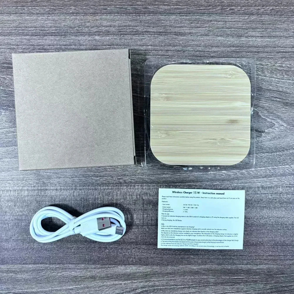 Bamboo 15W Qi Wireless Charger – USB-C Fast Charging Pad