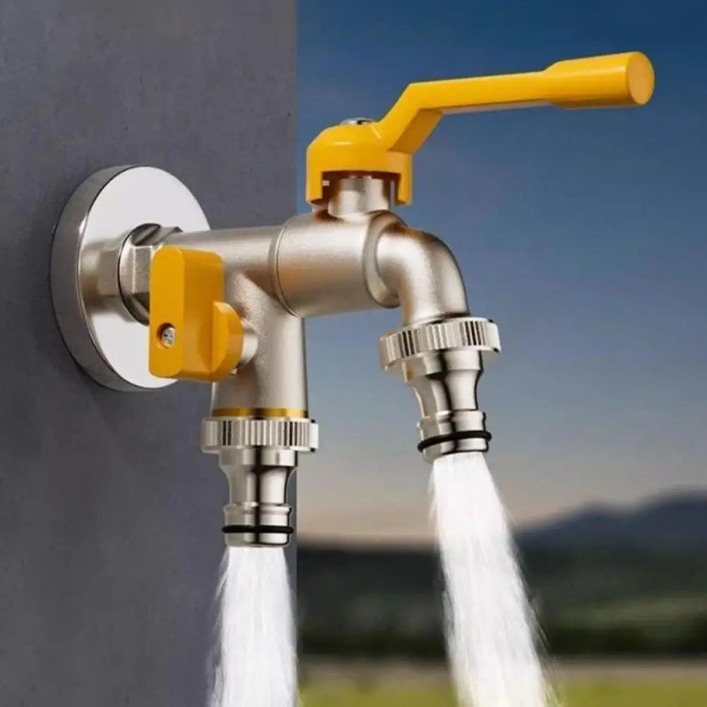 Brass Dual-Outlet Garden Faucet | 1/2" & 3/4" Ball Valve Tap