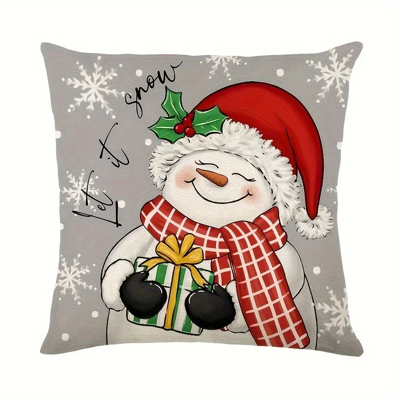 4-piece 2D flat printed Christmas pillowcase, gift for Santa Claus, red scarf snowman, and luxurious red gold Christmas tree Oasis Select
