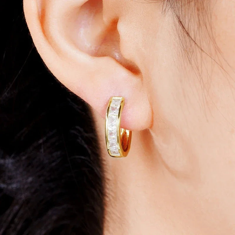 Classic Design Women Hoop Earrings Full with Princess Square CZ Simple and Elegant Female Accessories Versatile Jewelry Oasis Select