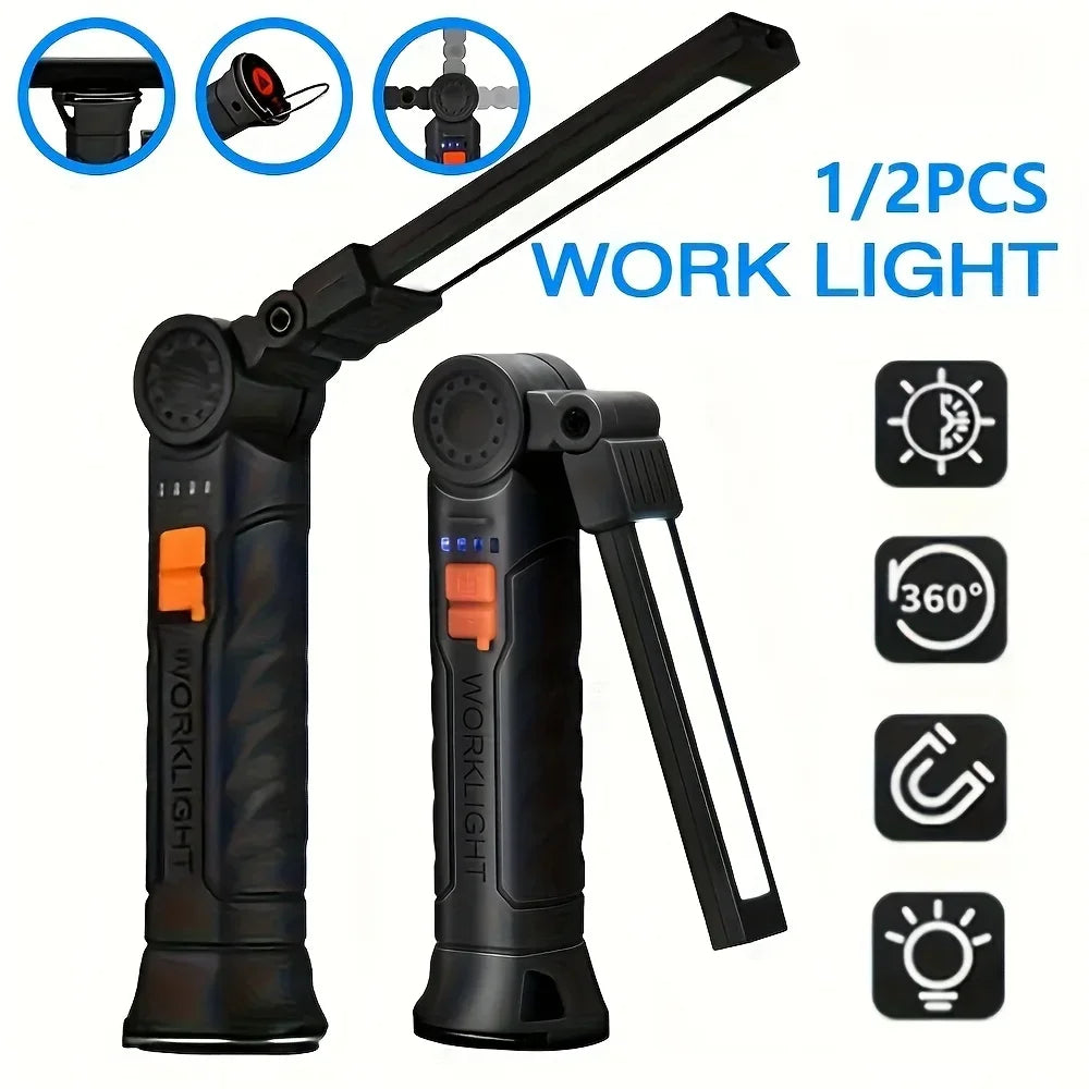 Portable COB LED Flashlight Rechargeable Work Light with Magnetic Lanterna Hanging Lamp with Built-in Battery Camping Torch Oasis Select