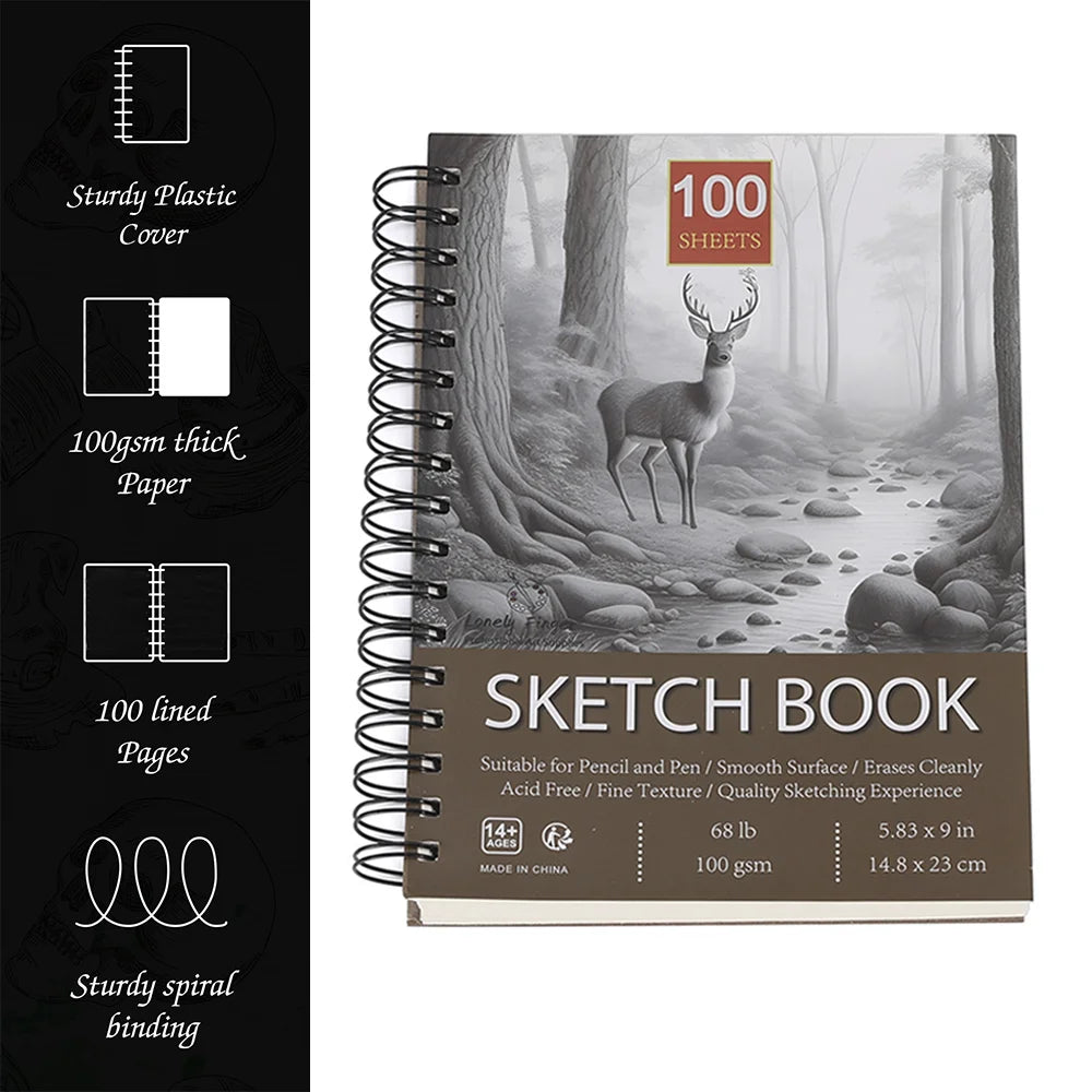 2pcs Sketch Book,Side Spiral Bound Sketch Pad, 100 Sheets 68lb/100gsm Acid-Free Drawing Paper, Art Sketchbook for Drawing Pad Oasis Select