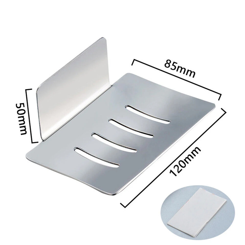 Soap Holder Dish Wall Mount Adhesive Tray Storage Dish Bathroom Shower Plate Box Stainless Steel Rack Oasis Select Silver