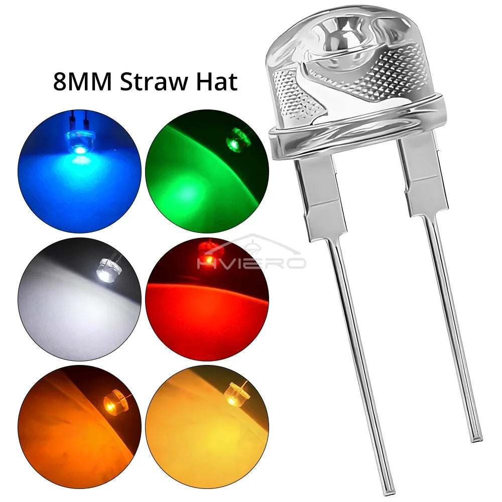 8mm Straw Hat LED Beads 500/1000pcs – Multi-Color DIY Bulbs