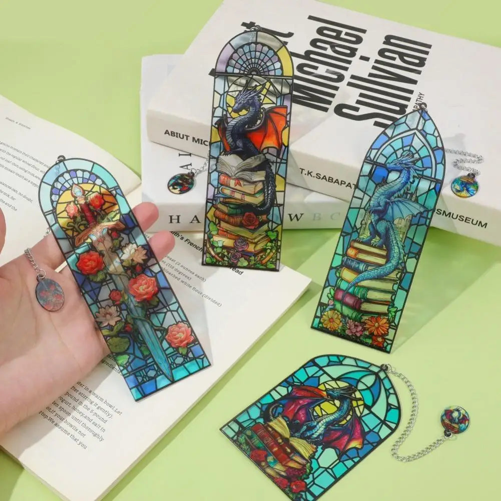 Vintage Stained Glass Dragon Bookmark Fourth Wing Fantasy Stationery Book Lover Gifts Reading Book Accessories Oasis Select