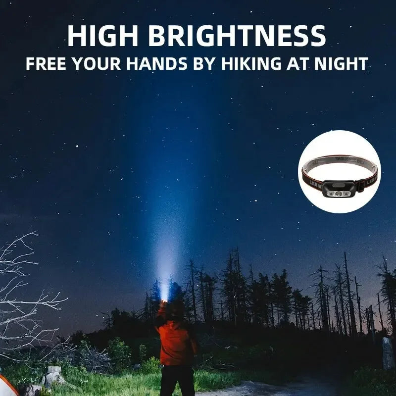 Mini Ultra-bright Sensor Industrial Headlamp Portable LED Headlight USB-C Rechargeable Flashlight for Outdoor Camping Fishing Oasis Select