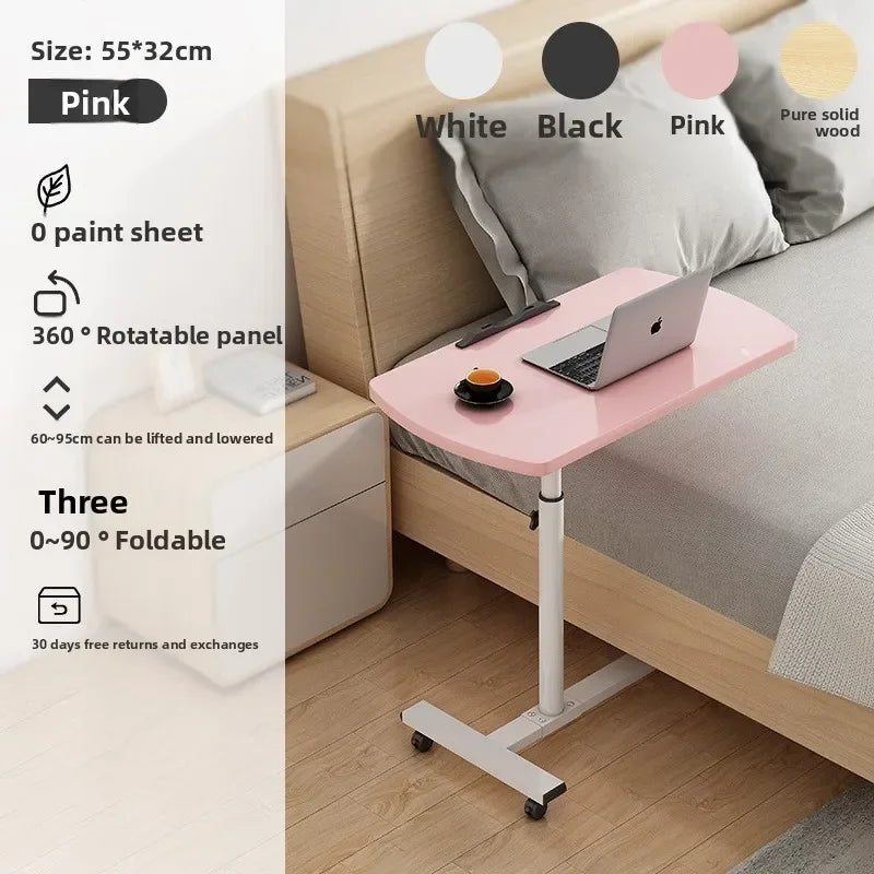Multi-functional Standing Simple Portable Laptop Computer Desk Bed Computer Desk Floor Mobile Lift Bedside Table Durable Oasis Select Pink single