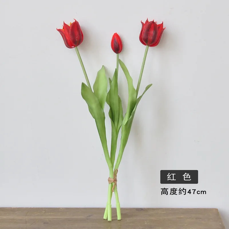 Real Touch Artificial Tulips High Quality Luxury Silicone Fake Flowers for Home Wedding Decoration Bride Bouquet Elegant Decor Oasis Select Red