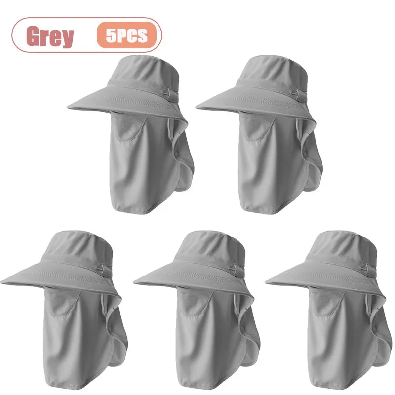Breathable UV Protection Sun Hat with Face Cover and Neck Flap for Women Summer Outdoor Fishing Hiking Gardening Wide Brim Cap Oasis Select Grey-5PCS