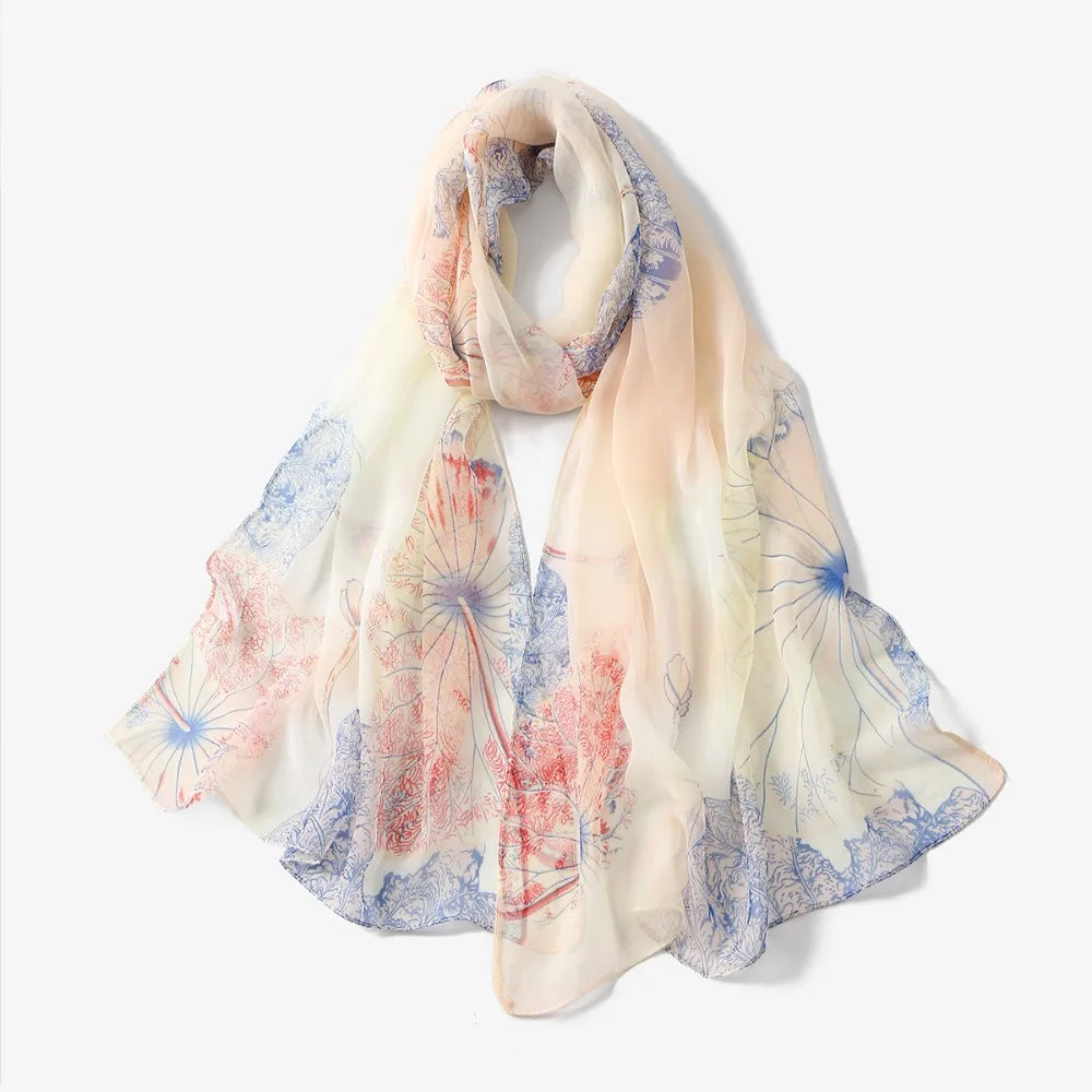 Fashion Embroidered Silk Scarf Breathable Sun-Resistant Beach Shawl Smooth Silk Long Wraps For Women Oasis Select 02