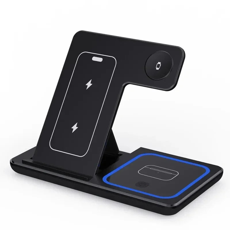 3 in 1 Wireless Charger Foldable Fast Charging Station for iPhone 17 16 15 14 Apple Watch Ultra 10 9 8 AirPods Pro Charger Stand Oasis Select black