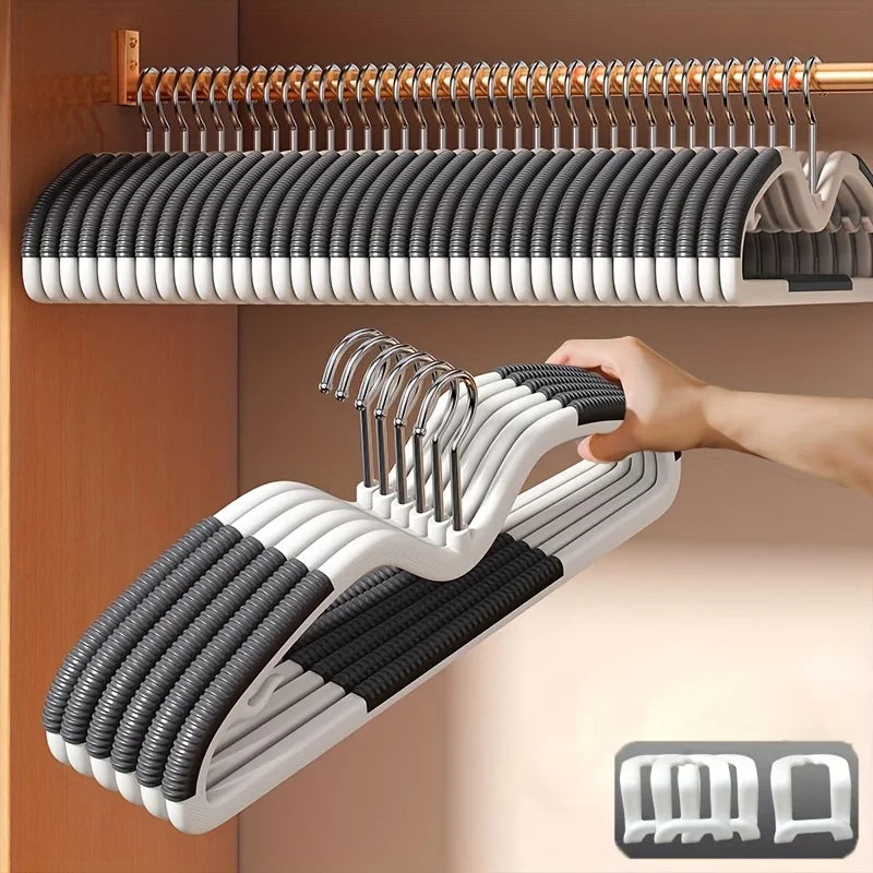 20pcs Space-Saving Plastic Hangers with Connectors, Non-Slip Short Neck, Organizer for Wardrobe Home Dorm Storage, Metal Hooks Oasis Select