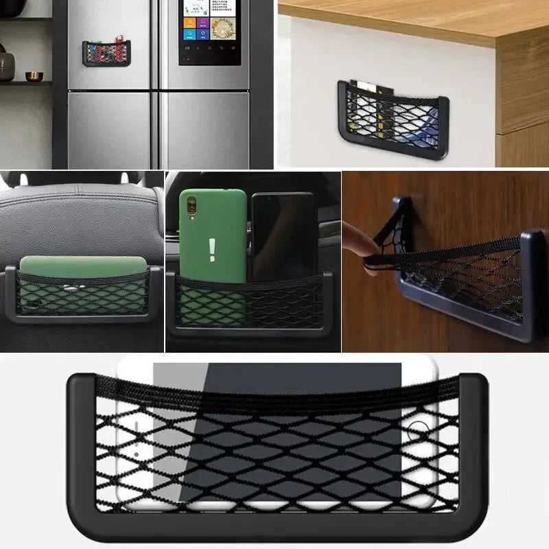2-Pack Adhesive Car Net Pocket Organizer – Phone & Storage Bag