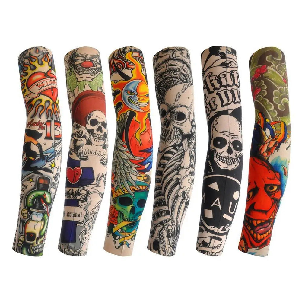 Summer Ice Silk Tattoo Sleeves Arts Temporary Fake Slip On Tattoo Arm Sleeves Sports Sunscreen Sleeves Cycling Driving Fishing Oasis Select style-9