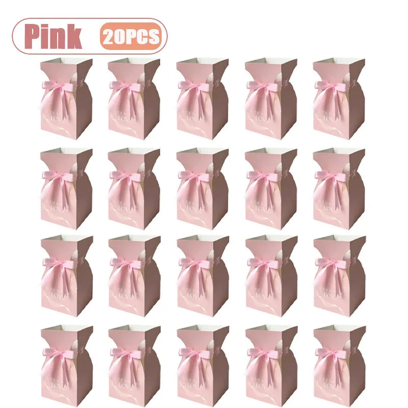 10-40PCS Valentine S Day Flower Box Gift Packaging Bouquet Wrap Floral Arrangement Supplies Handbag Basket with Handle Oasis Select Pink-20PCS 20x11x11CM
