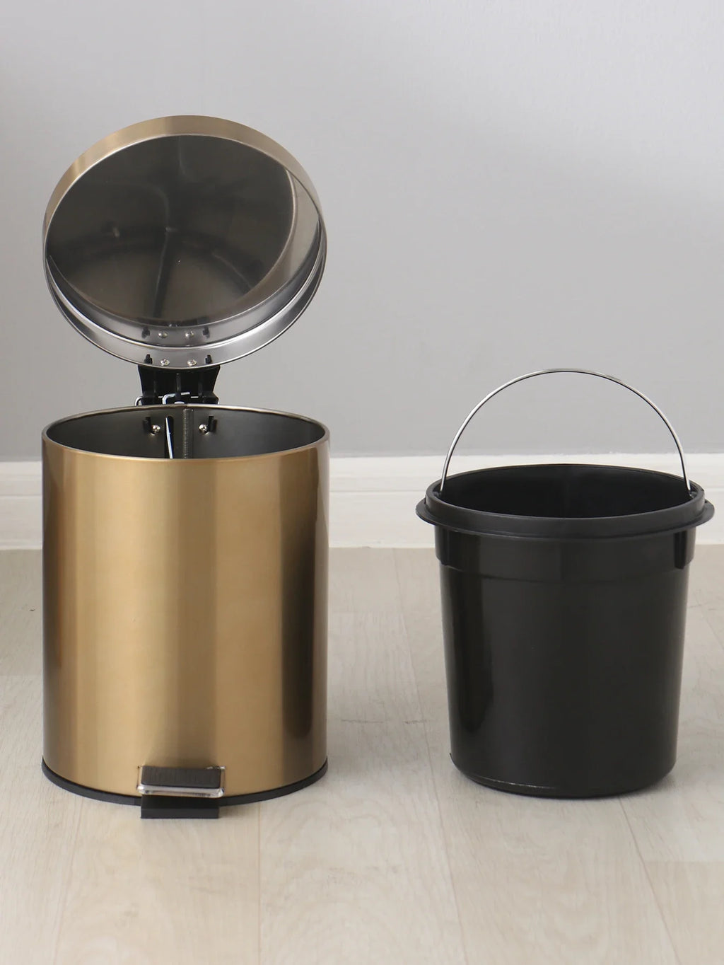 5L Gold Stainless Steel Garbage Can Waterproof Metal Trash Can with Lid Removable Inner Bucket for Kitchen Bathroom Trash Can Oasis Select