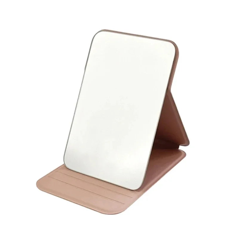 Woman MINI Folding Makeup Mirror High-quality Portable Pocket Makeup Mirror Single-side Creative Women Solid Color Handle Desk Oasis Select